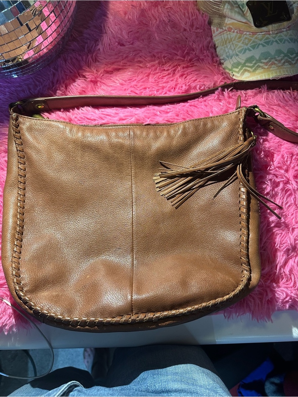 HOBO Brown Leather Hobo Bag with Tassel Detail